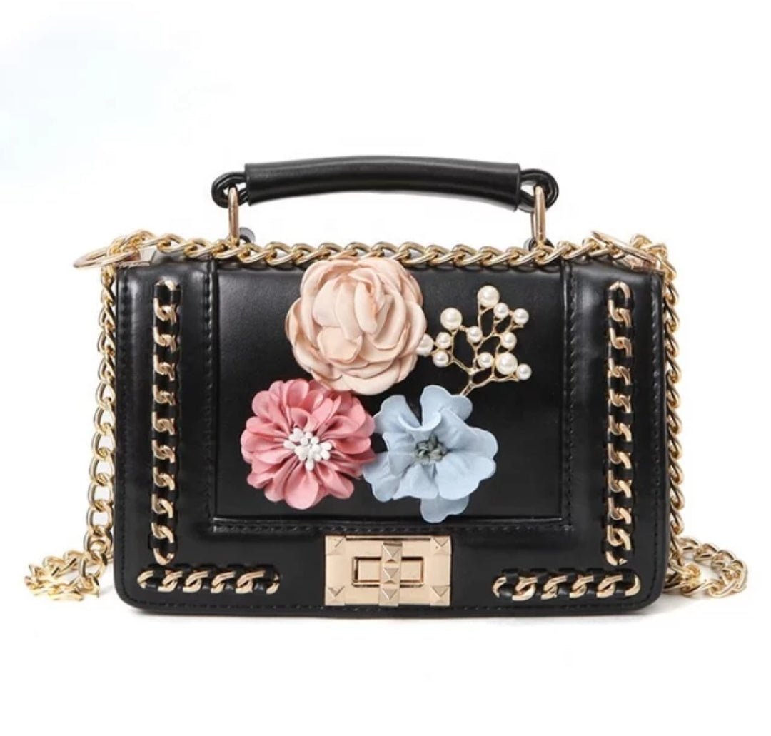 Paris fashion artificial flower chain shoulder crossbody handbags