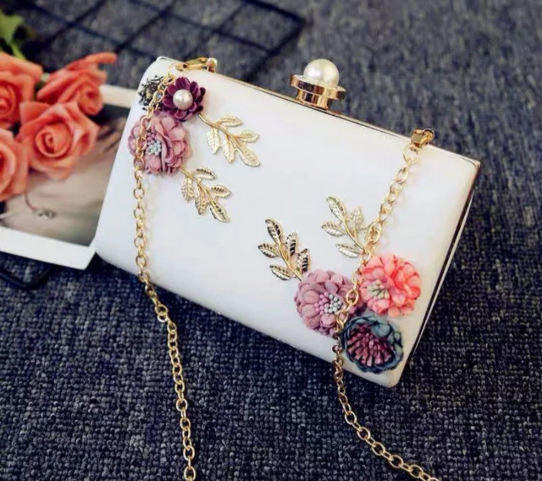Melissa clutch fashion artificial flower chain shoulder crossbody handbags